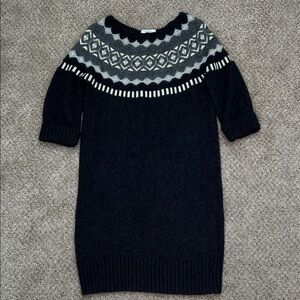 LOFT Fair Isle Black and Gray Patterned Sweater Dress Size M